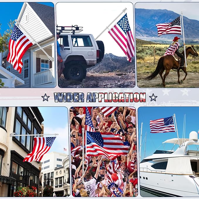 REERON Flag Pole for Outside House Porch Wall Mount, 7 FT No Tangle Stainless Steel Spinning Flagpole Kit with 1" 360° Metal Flag Pole Rings Clips & 2-Position Holder for 3x5' 4x6' American Flags