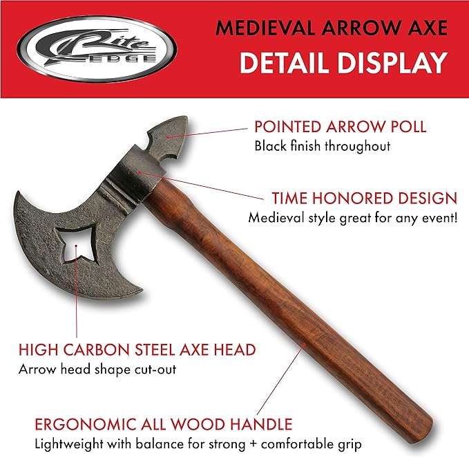 13" Wood Handle Carbon Steel Handcrafted Replica Medieval Axe
