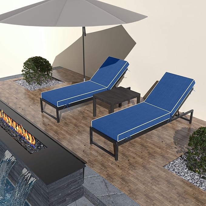 Chaise Lounge Cushions Outdoor Furniture 72 x 21 Inch Olefin Patio Lounge Chair Cushions 4'' Thick Waterproof Outdoor Chaise Cushion Weather Resistant Pool Lounger Cushion (Blue)