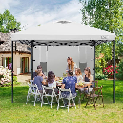 KAMPKEEPER 10x10 Easy Pop Up Canopy Tent with Sidewalls, Instant Outdoor Shade Shelter with Removable 10FT Sun Walls, Quick Setup Waterproof and UV-Resistant for Patio (White, 1 sidewall)