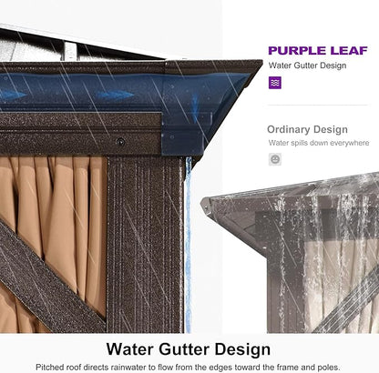 PURPLE LEAF 13' X 20' Outdoor Hardtop Gazebo Patio Wide Aluminum Frame Metal Double Roof with Heavy Duty Netting and Curtains for Permanent Hard Top Pavilion Screen, Khaki