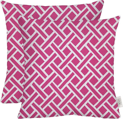 RSH DECOR: Square Throw Pillows Set of 2 | 20” x 20” | All-Weather Spun Fabric | Water and Fade-Resistant | Outdoor Accent Pillows for Patio Furniture | Midnight Melody Pink