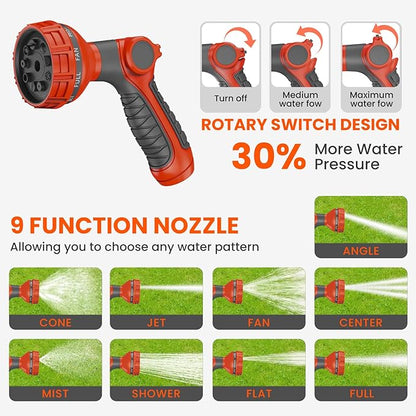Upgraded Retractable Garden Hose 5/8 in x 90 ft Heavy Duty Wall-Mounted Hose Reel 180°Swivel Automatic Slow Return Any Length Lock 9 Pattern Nozzle UV Resistant (Black)