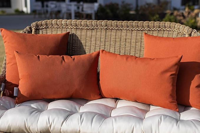 RSH DECOR: Square Throw Pillows Set of 2 | 17” x 17” | All-Weather Spun Fabric | Water and Fade-Resistant | Outdoor Accent Pillows for Patio Furniture | Orange