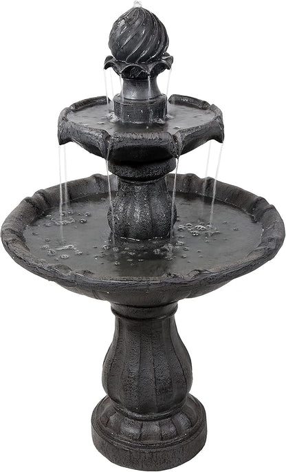 Sunnydaze 35" Solar 2-Tier Outdoor Water Fountain - Outdoor Water Fountain with Battery Backup and Pump - Black