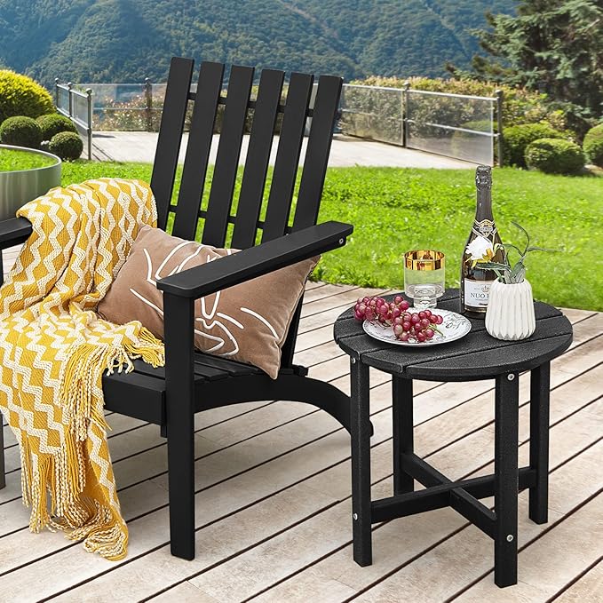 Tangkula Round Outdoor Side Table, 18 Inch Weather Resistant HDPE Adirondack Table, Outdoor Indoor Chairside End Tables, Patio Side Table for Lawn Garden Balcony Backyard, Easy Assembly (2, Black)