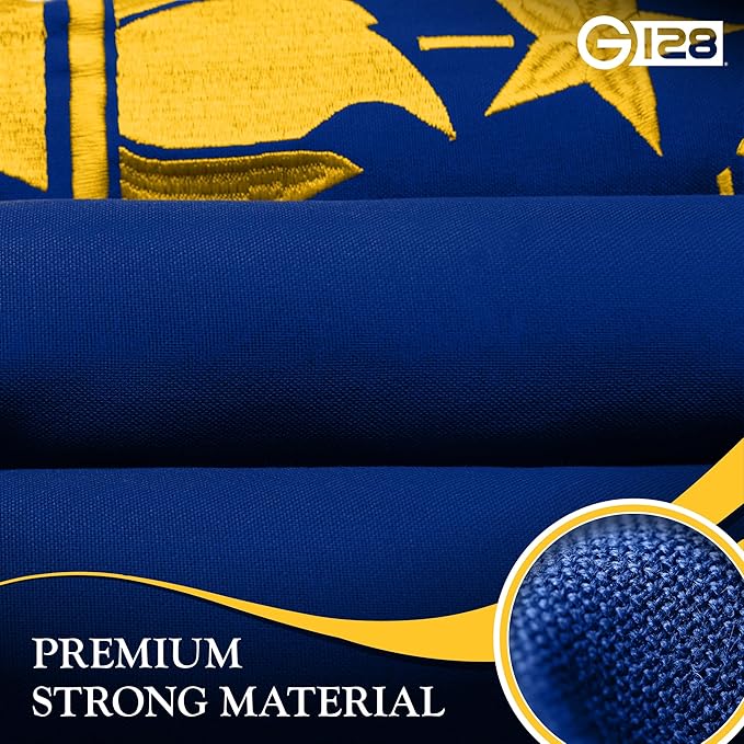 G128 Indiana State Flag | 5x8 Ft | StormFlyer Series Embroidered 220GSM Spun Polyester | Embroidered Design, Indoor/Outdoor, Brass Grommets, Heavy Duty, All Weather