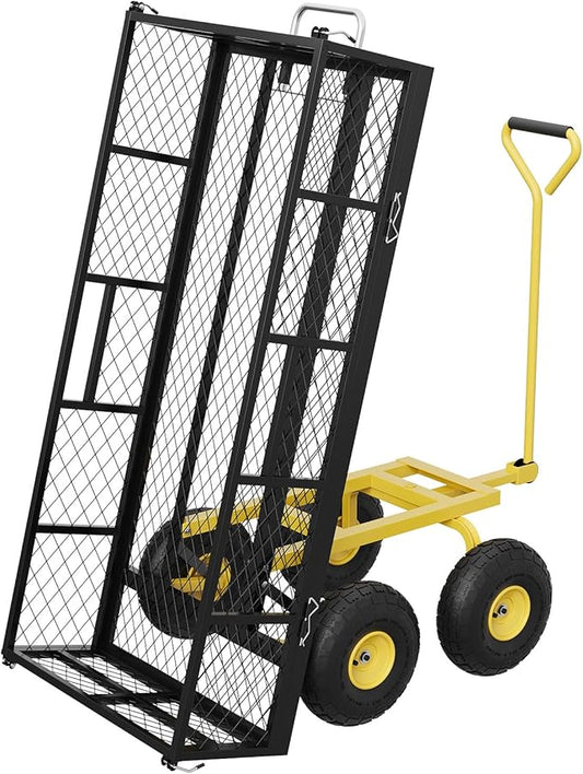 GarveeLife 900 LBS Garden Dump Cart with Removable Sidewalls, Heavy Duty Steel Dump Wagon with 180° Swivel Handle & 10 in Tires, Yard Cart Utility Wheelbarrow for Backyard Farm