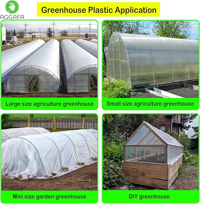 6 mil (24ft x 25ft) 100% Virgin Material. 5Layers Advanced Extrusion Technology for UV Protection, Anti-drip, Anti-Fog, Thermal and Strength. 4Years Lifetime UV Resistant Greenhouse Plastic