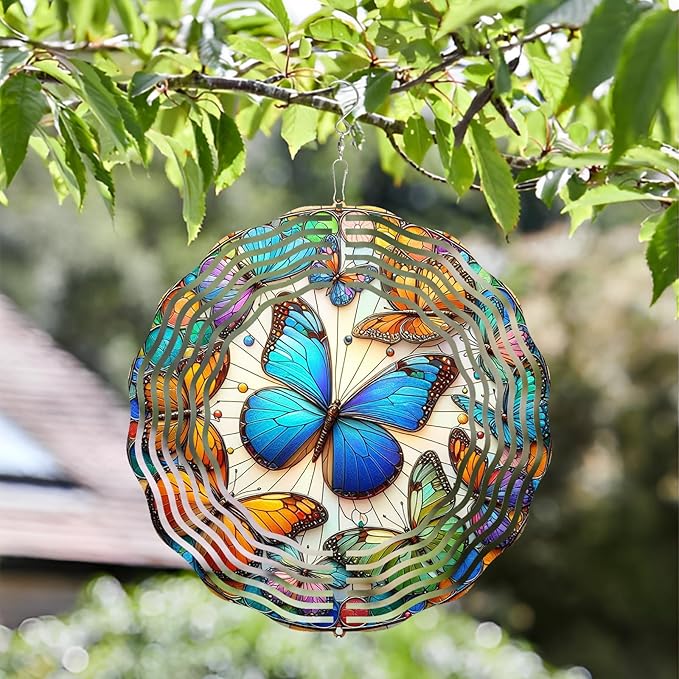 3D Butterfly Wind Spinners Outdoor Stainless Steel Hanging Wind Spinner Decorations Metal Garden Art for Patio Garden Yard and Indoor Spaces Butterfly Gifts for Mom Wife Women Grandma