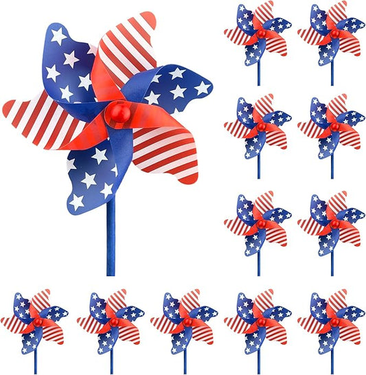 IiILittle 12 Pack Patriotic Pinwheels, No Assembly Required, American Flag Pinwheels, Wind Spinners for Yard for 4th of July Decor, Memorial Day Decor, Patriotic Outdoor Decor