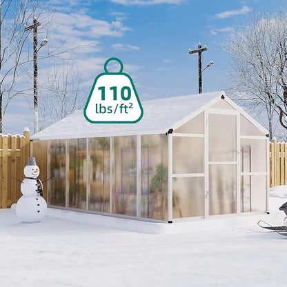 GarveeLife 8x12 ft Greenhouse, Large Aluminum Greenhouses for Outdoors, Heavy Duty Polycarbonate Greenhouse with Roof Vent, Walk-in Green houses for Winter Garden, Backyard, Patio, Lawn, Easy Assembly