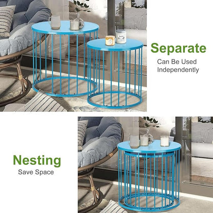 SUNNYPARK Outdoor Side Table Set of 2, Metal Circle Accent End Tables for Balcony Backyard Garden Indoor Living Room, Durable Black Nesting Coffee Tables, 20”+16” Dia