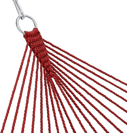 Lazy Daze Hammocks 10.5 FT Double 2 Person Caribbean Rope Hammock, Hand Woven Polyester Hammock with Spreader Bars, for Outside Outdoor Backyard Patio Poolside, 450 LBS Capacity,Red