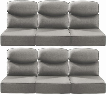 Luxury 22x24/22x25 6-Inch Smile Patio Cushions for Outdoor Furniture Set of 6 - Thick Back & Deep Seat Outside Chair Cushions for Rattan Metal Glider Loveseat Sectional Sofa - Grey
