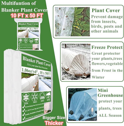 10X50FT Plant Covers Frost Protection Kit, Garden Hoops Kit for Winter Oudoot Plants, Floating Row Cover Frost Cloth Plant Blankets for Freeze Snow Protection, Greenhouse Hoop for Raised Beds