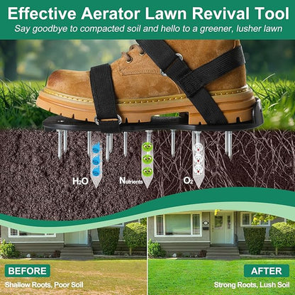 Lawn Aerator Shoes, Upgrade 2.2'Heavy Duty Spike Shoes Lawn Aerating with Hook&Loop Straps, Free-Installation Grass Aerator Lawn Tool One Size Fits All Spiked Sandals for Yard Patio Garden Grass