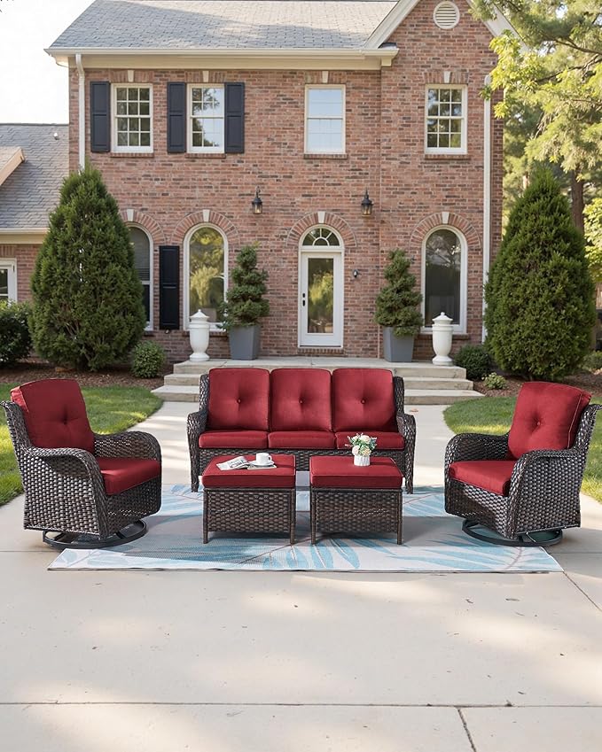 Pop 22x25/22x24 Outdoor Couch Cushions for Patio Funiture Set of 3 - High Back Outside Seat Cushions for Lawn Wicker Dining Chair Rocker Glider Loveseat 3-Seater Sectional Sofa - Red/Button