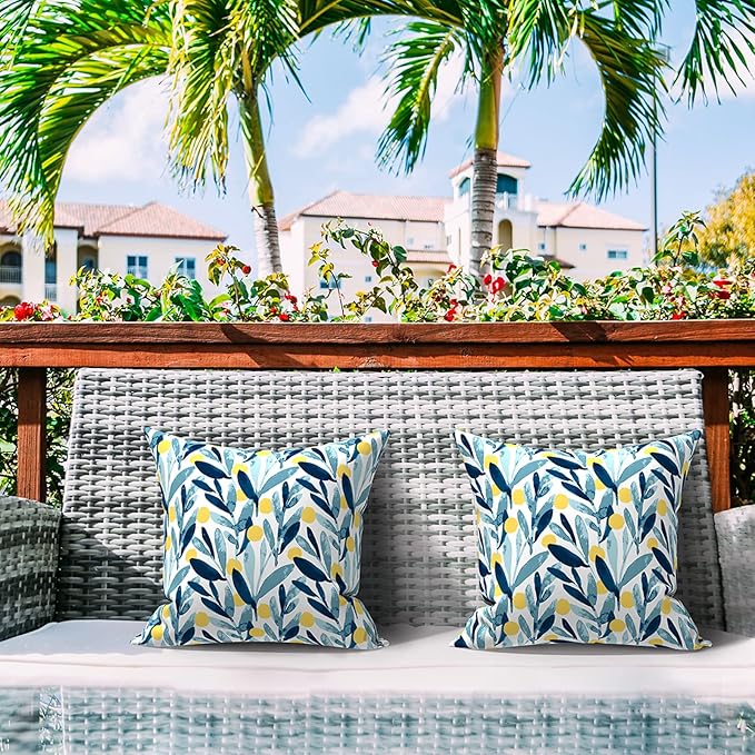 LVTXIII Outdoor Throw Pillow Covers 18 x 18 Inch, Covers ONLY Modern Paisley Pattern Decorative Square Toss Pillow Case Pack of 2 for Home Patio Garden Sofa Bed Furniture, Leaves Multi