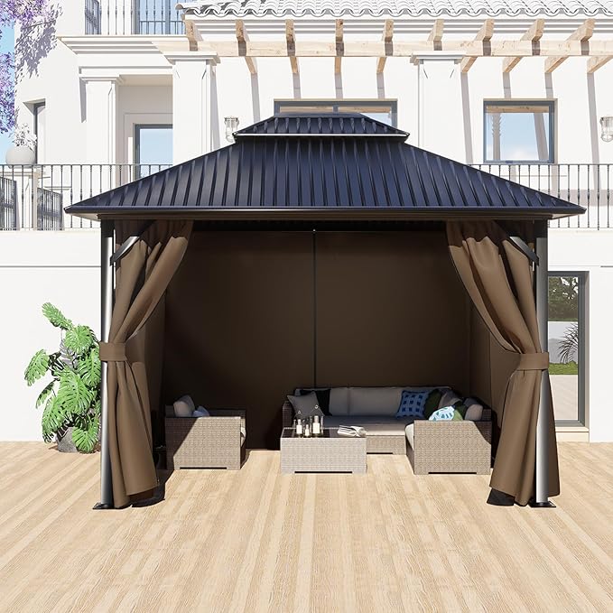 BPS 12' x 14' Gazebo Curtain Privacy 4-Panel Sidewall Outdoor Replacement Shade (Only Curtain)