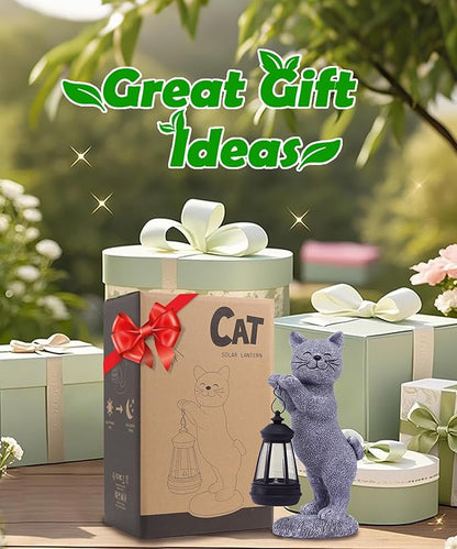 Solar Cat Garden Statues for Outdoor: Outside Sculpture Lantern Decor for Yard Lawn Porch Patio Balcony Decorations Gifts for Grandma Mom Women