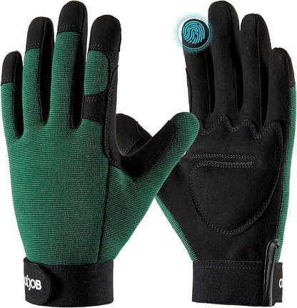 COOLJOB Thorn Proof Garden Gloves with Touchscreen Fingers for Men, Rose Pruning Work Gloves with Palm Cushion for Gardener, Farmer and Landscaper (Green 1 Pair XL)