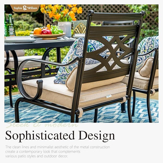 Sophia and William Outdoor Patio Dining Set for 8, Outdoor Table and Chairs, Removable Seat Cushions, 60" Square Black Patio Dining Table