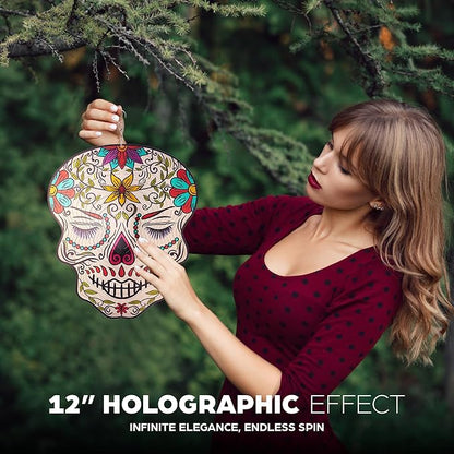 Skylar Day of The Dead Skull 12-inch Wind Spinner, Multi Color Stainless Steel Hanging Ornament Wind Spinners Outdoor Clearance, 3D Visual Effects, Garden Art Décor, Metal Indoor Outdoor Crafts
