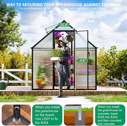 CDCASA 10.3x6.2x6.7 FT Greenhouse for Outdoors, Easy Assembly Thicker Aluminum & Polycarbonate Greenhouses w/2 Windows, Swing Door, Walk-in Green House for Outside, Patio, Backyard, Garden