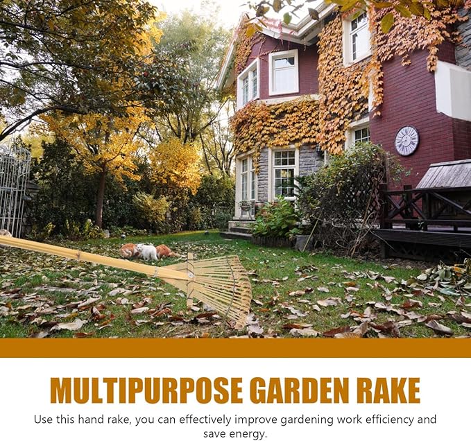 Wooden Garden Rake 20 Tines Hand Rake for Leaves Soil Spreading Lawn Care Yard Tool for Gardening Cleaning Landscaping