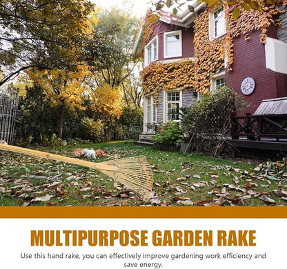 Wooden Garden Rake 20 Tines Hand Rake for Leaves Soil Spreading Lawn Care Yard Tool for Gardening Cleaning Landscaping