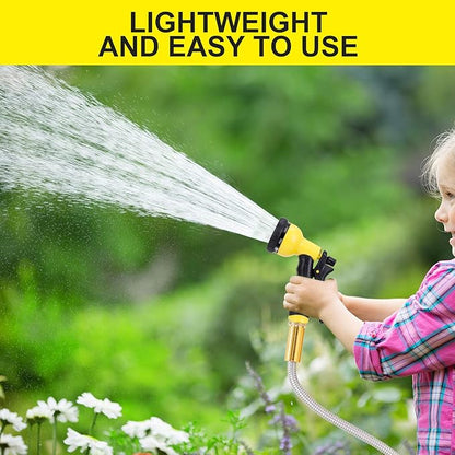 FOXEASE Metal Garden Hose 50FT - Stainless Steel Heavy Duty Water Hose with Metal Nozzle & 8 Function Sprayer, Portable & Lightweight Kink Free Yard Hose, Outdoor Hose