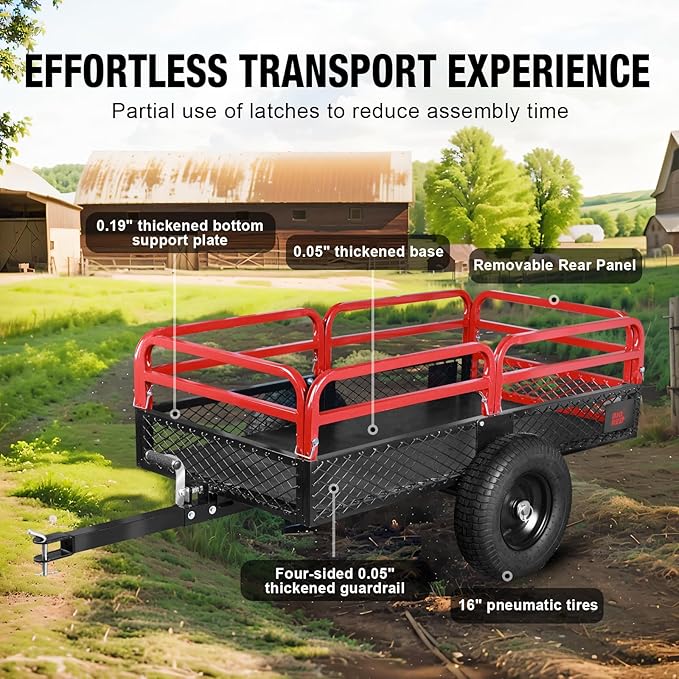 BIG RED Heavy Duty ATV Trailer Steel Dump Cart: Yard Garden Trailer for Lawn Mower, Tractor, Garden Waste - 1,500lbs, 15 cu.ft Capacity