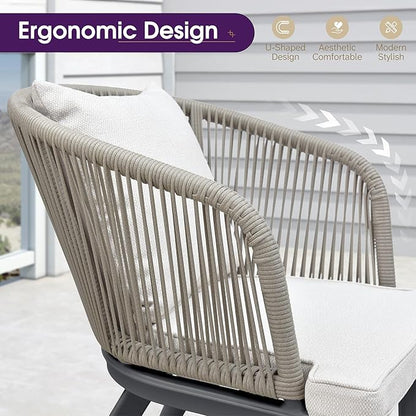 PURPLE LEAF 5 Pieces Patio Dining Set Wicker Outdoor Furniture Rectangular Table and Chairs Set for Garden Deck Aluminum Frame Backyard Kitchen Set, Cushions and Pillows Included Taupe