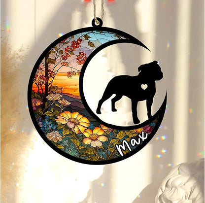 Personalized Dog Memorial, Custom Name Staffordshire Bull Terrier Dog Christmas Ornament, Custom Breeds, Pet Loss Light Catcher, Gifts for Lovers Loss of Pet Sympathy on Mothers Day Christmas