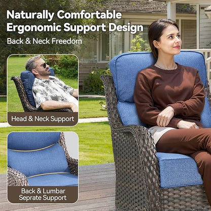 HUMMUH Outdoor Patio Wicker Swivel Rocker Chairs Set of 2 with 6-Inch Thick Cushion High Back Wicker Conversation Set for Porch Balcony Deck