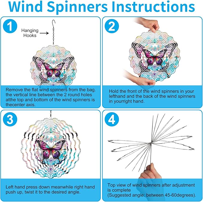 Metal Wind Spinners for Outdoor,Birthday Gifts for Women Mom Grandma, 12 Inch Purple Butterfly Wind Spinner, Kinetic Sculpture Garden Decor for Ornament Gifts