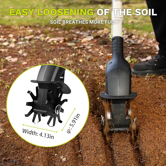 Cordless Electric Garden Tiller: DEKOPRO Power Cultivator for Effortless Soil Cultivation in Flower Beds, Vegetable Gardens, Lawns-Lightweight Lawn Yard Garden Tiller for Women & Seniors