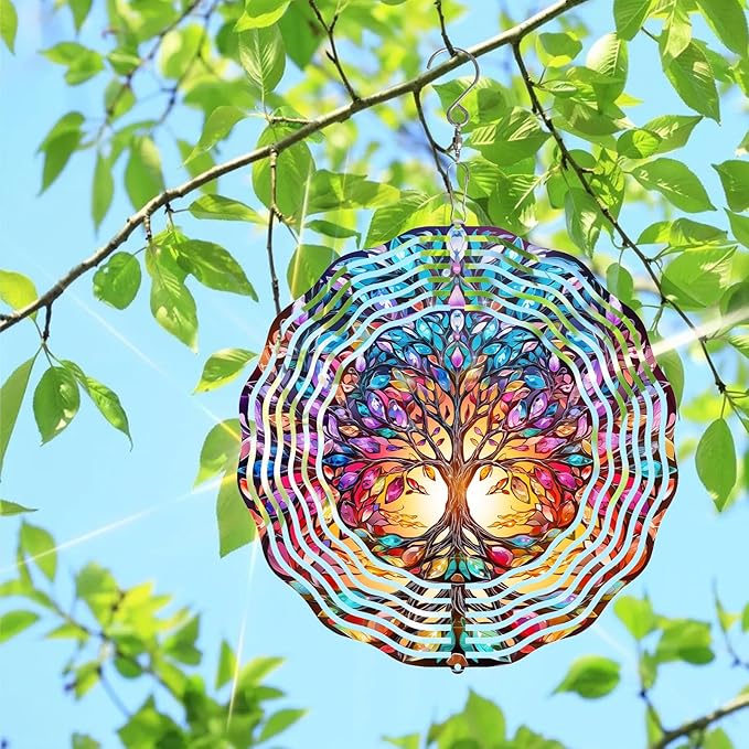 Tree of Life Wind Spinner,3D Stainless Steel Wind Spinner for Yard and Garden 3D Frosted Tree of Life Wind Sculptures Garden Decoration Crafts Ornaments 10Inch