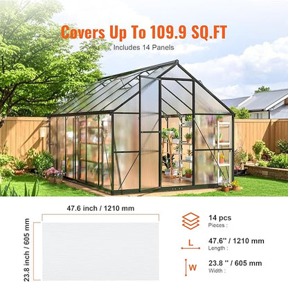 VEVOR 14 Pack Polycarbonate Greenhouse Panels, 2' X 4' X 0.16'' Roof Panels Sheets, Waterproof UV Protected Corrugated Plastic Roofing, Impact Resistance Clear Roofing Sheets for Greenhouse/Garden