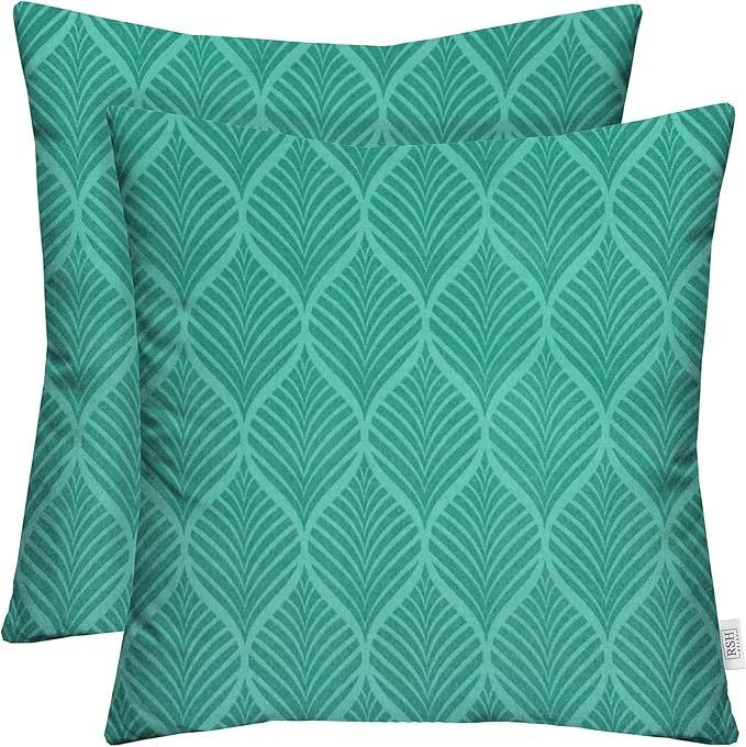RSH DECOR: Square Throw Pillows Set of 2 | 20” x 20” | All-Weather Spun Fabric | Water and Fade-Resistant | Outdoor Accent Pillows for Patio Furniture | Fenbrook Teal