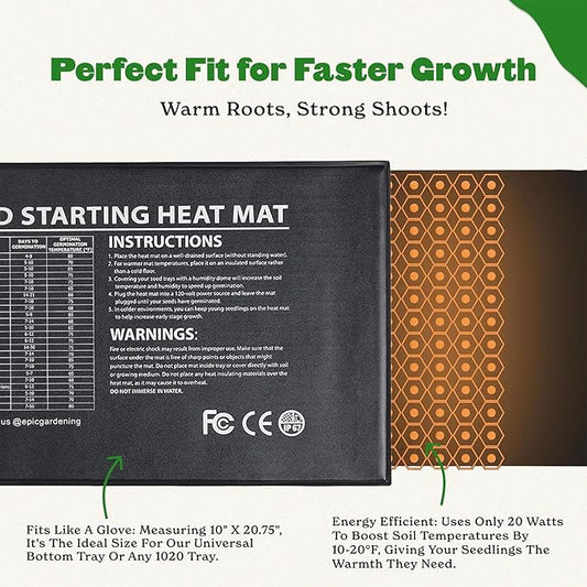 Epic Gardening Seedling Heat Mat for Plants – High-Performance 20W Heavy-Duty PVC Heating Mat for Seed Germination, Plant Growth, & Fermentation | Durable & Reliable Warmth for Indoor Gardening