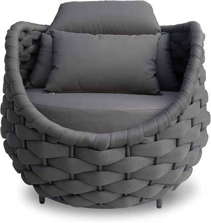 Patio Rope Accent Chair: Aluminum Single Seater Armchair - Large Woven Chair Cushioned - Modern Arm Chair Assembled - Assembled for 400lbs Outdoor Deck Balcony Porch Yard Garden Hotel, Dark Gray