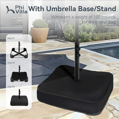 PHI VILLA 15ft Large Patio Umbrellas with Base, Outdoor Double-Sided Rectangle Market Umbrella for Pool Lawn Garden, Haze Blue
