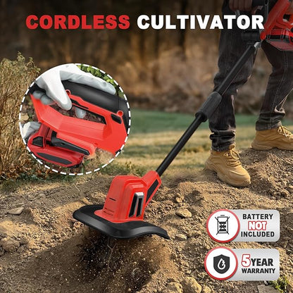 MaxMore Cordless Tiller Cultivator Compatible with Milwaukee 18V Battery (Tool Only), Electric Garden Rototiller with 48 Steel Tines, 270RPM, 8.7" Tilling Width, 6.3" Depth for Gardening, Soil Turning