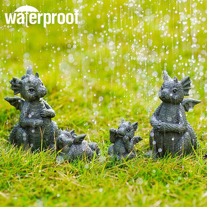 Nacome Dragon Statues for Fairy Garden Accessories: Outdoor Set of 4 Table Sculptures for Clearance Outside Lawn Ornaments Porch Patio Balcony Yard – Gifts for Mom Grandma