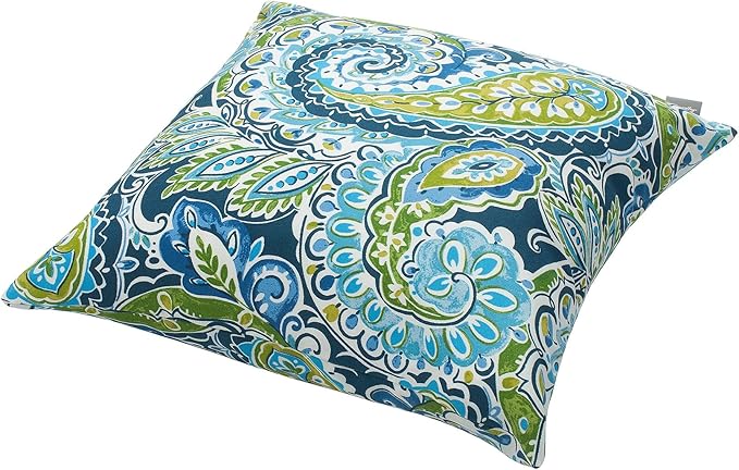 Magpie Fabrics Pack of 2 Indoor Outdoor Waterproof Throw Pillow Covers 18 x 18 Inch, Decorative Pillowcase Shell Cushion Sham for Garden Patio Tent Balcony Couch Sofa(Paisley Lapis Green)