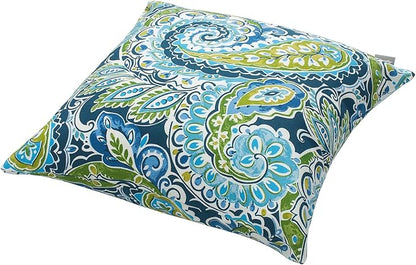 Magpie Fabrics Pack of 2 Indoor Outdoor Waterproof Throw Pillow Covers 18 x 18 Inch, Decorative Pillowcase Shell Cushion Sham for Garden Patio Tent Balcony Couch Sofa(Paisley Lapis Green)
