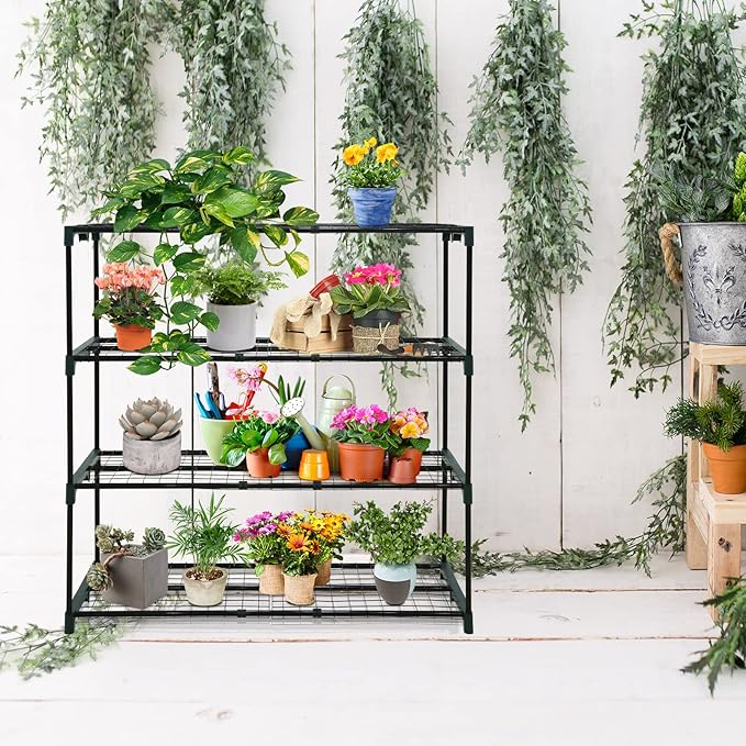 EAGLE PEAK Greenhouse Shelving Staging Double 4 Tier, Outdoor/Indoor Plant Shelves, 42"x17"x42", Green