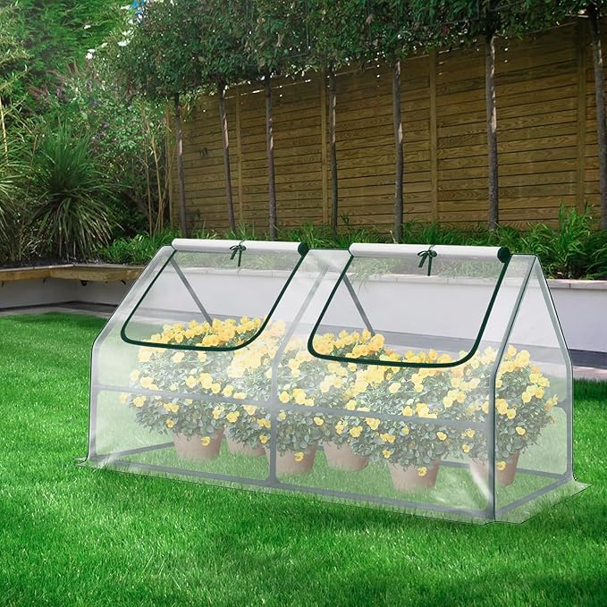 BPS 6x3x3 ft Mini Garden Greenhouse with Dual Covers (PE & PVC) Waterproof, UV-Protected Portable Grow Tent for Flowers, Vegetables, and Herbs in All Seasons
